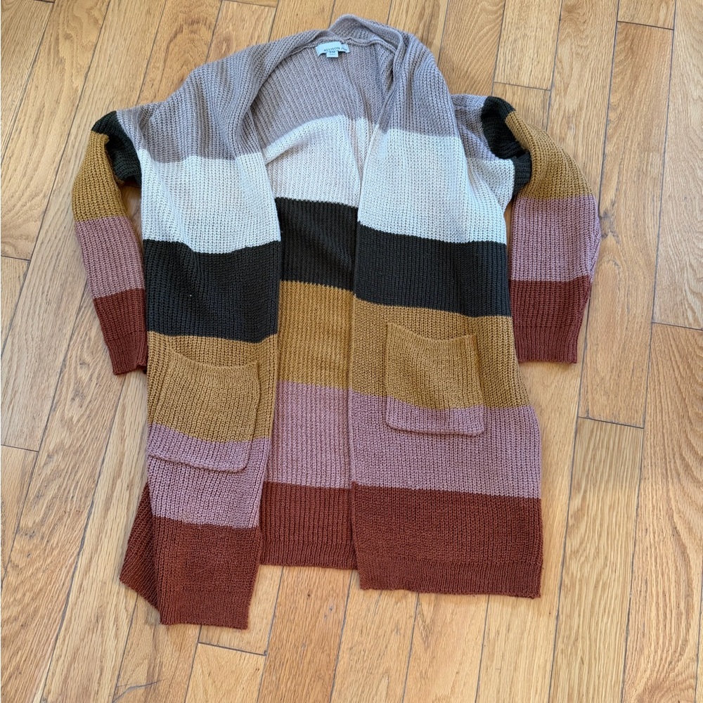 Allison Joy Evereve Small lightweight striped cardigan sweater
